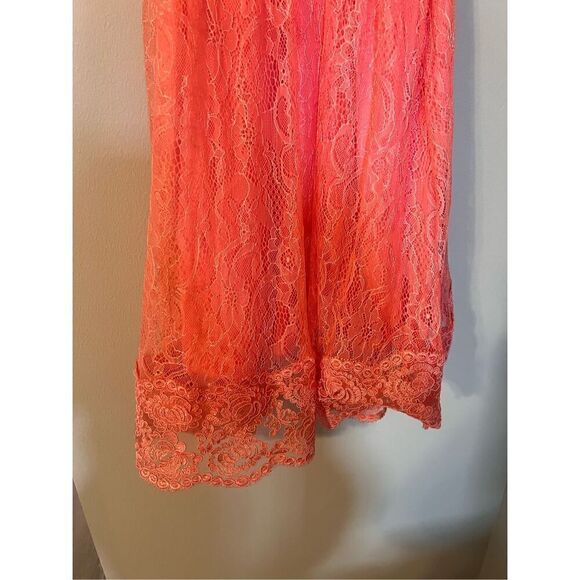 Adrianna Papell 10 High Neck Sleeveless Cocktail Dress Coral Pink Lace Overlay - Picture 8 of 14